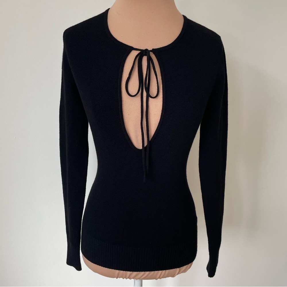JoosTricot Black Ecomerino Wool Long Sleeve Keyhole Seed Stitch Top EUC Size XS - Picture 6 of 12